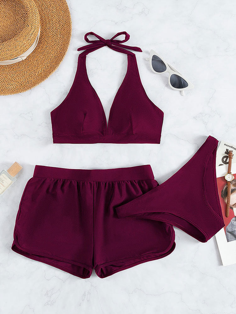 Damen Sportliches Bikini-Set mit hochgeschlossenem Oberteil und lässigen Shorts Echo Archiv