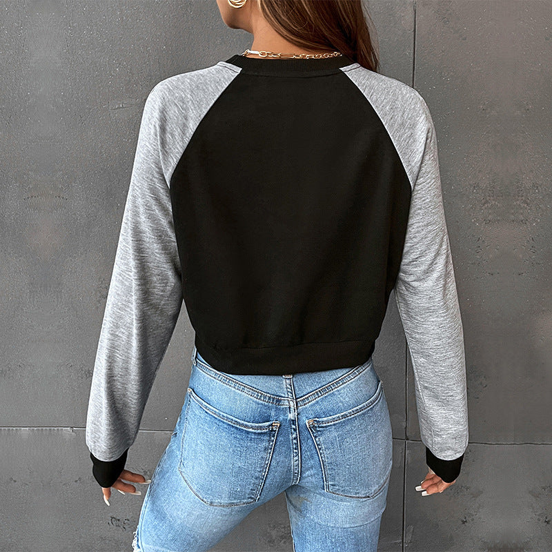 Damen Kurzgeschnittenes College-Cropped-Sweatshirt mit Raglanärmeln und elastischem Saum Echoarchiv