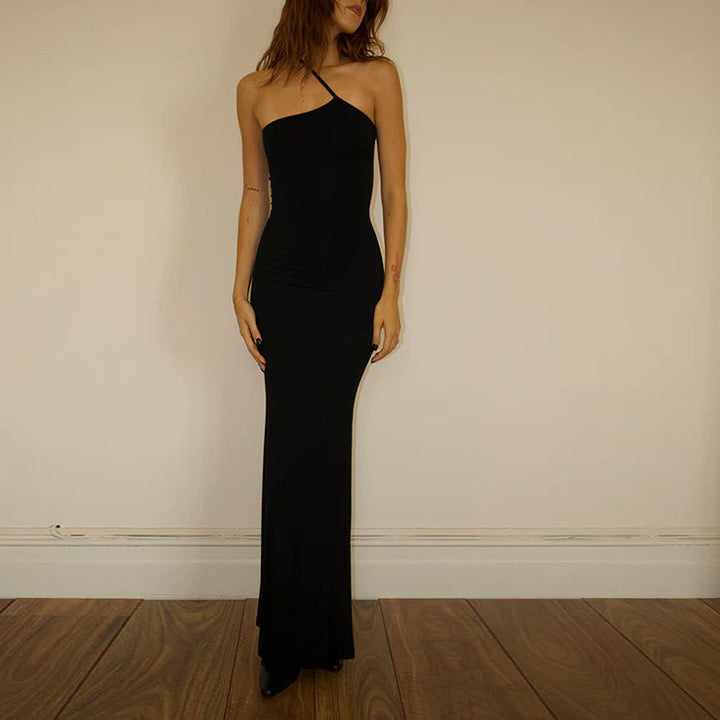 Damen elegantes Maxikleid mit asymmetrischem Träger und raffiniertem Schnitt Echo Archiv