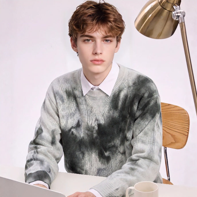 Herren Oversize-Strickpullover mit Batikoptik, Rundhalsausschnitt und Rippbündchen Echoarchiv