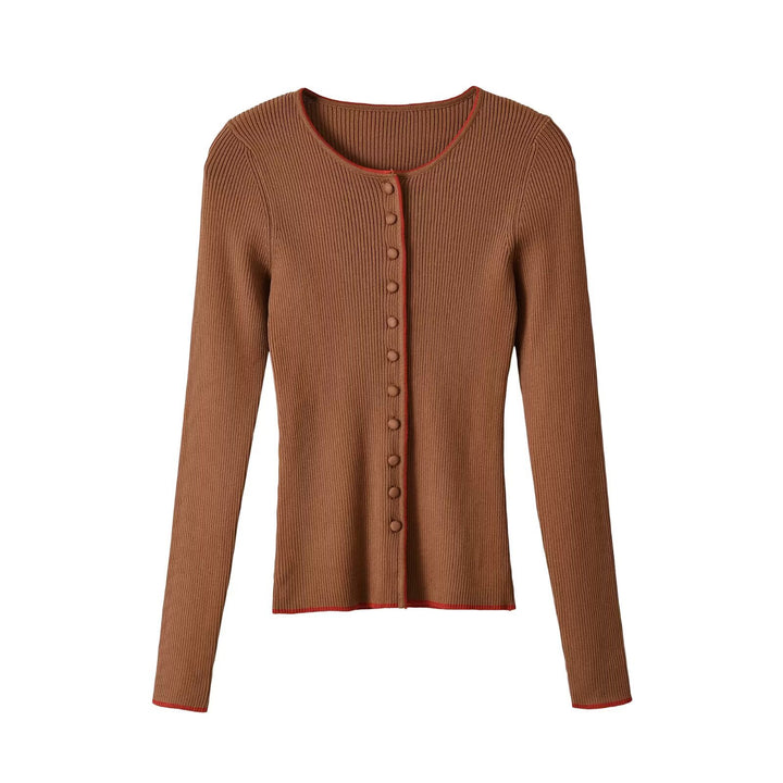 Damen Feinripp-Cardigan mit verdeckter Knopfleiste und Kontrastkante Echoarchiv