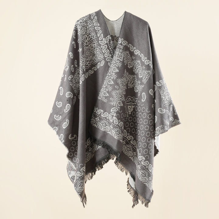 Damen Jacquard-Umhangponcho mit Paisley-Muster und Fransen Echo Archiv