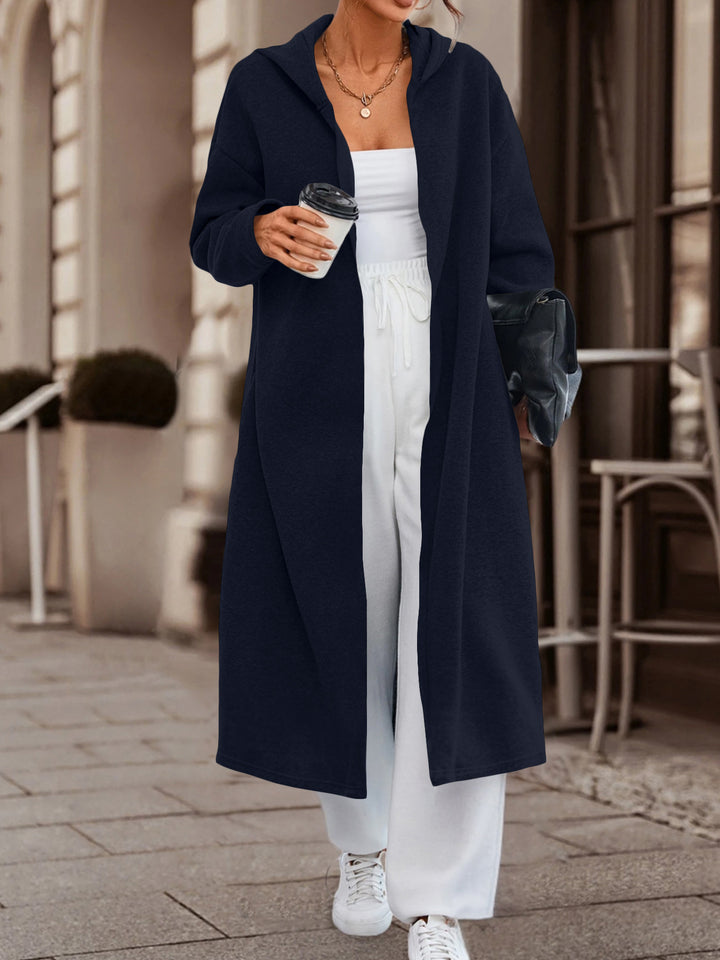 Damen Langer Oversize Kapuzenmantel mit offener Front und weichem Fleece – Célinea