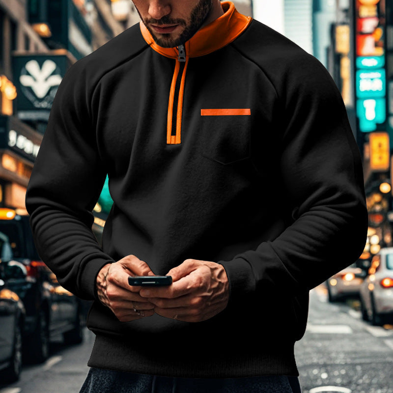 Herren trendiger Fleece-Pullover mit halbem Reißverschluss und praktischer Brusttasche Echoarchiv