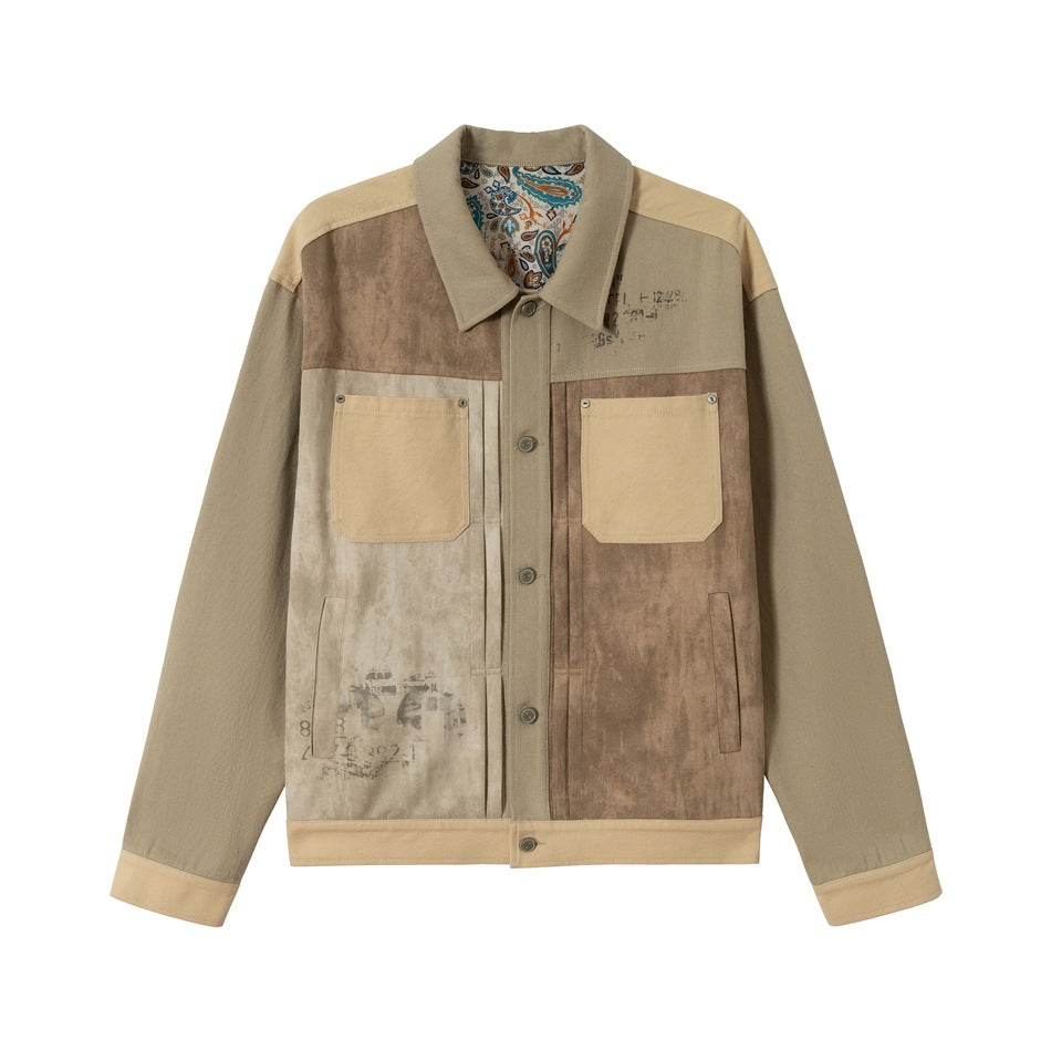 Herren Patchwork-Canvas-Blousonjacke im Vintage-Look mit Kontrasttaschen und Paisley-Futter Echoarchiv