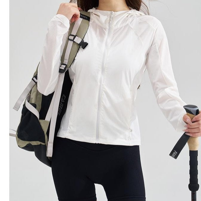 Damen Leichte Kapuzen-Windjacke mit Reißverschluss und verstellbarem Saum Echoarchiv