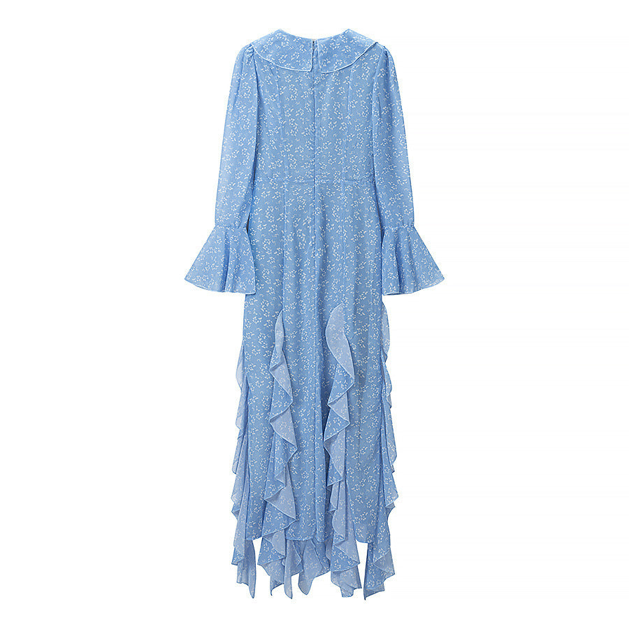 Damen Romantisches Stufen-Rüschen-Maxikleid mit V-Ausschnitt und Glockenärmeln Echo Archiv