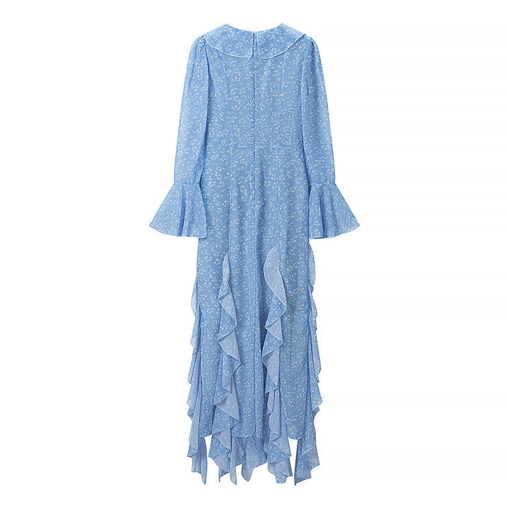 Damen Romantisches Stufen-Rüschen-Maxikleid mit V-Ausschnitt und Glockenärmeln Echo Archiv