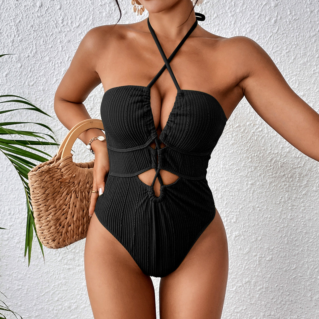 Damen Hochgeschnittener Badeanzug mit Cut-Outs und trendy Riemen Echo Archiv