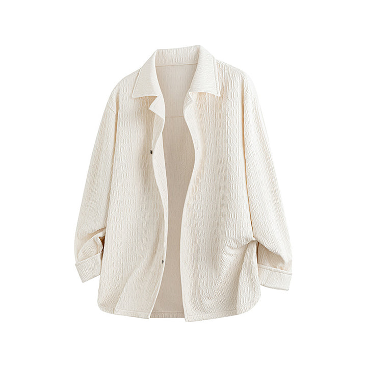 Damen Leicht strukturierte Oversize-Hemdjacke mit Reverskragen & Druckknopffront Echoarchiv