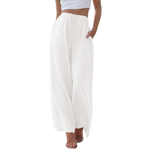 Damen nan weite Leinenhose mit elastischem Bund Kordel und Seitentaschen Echo Archiv