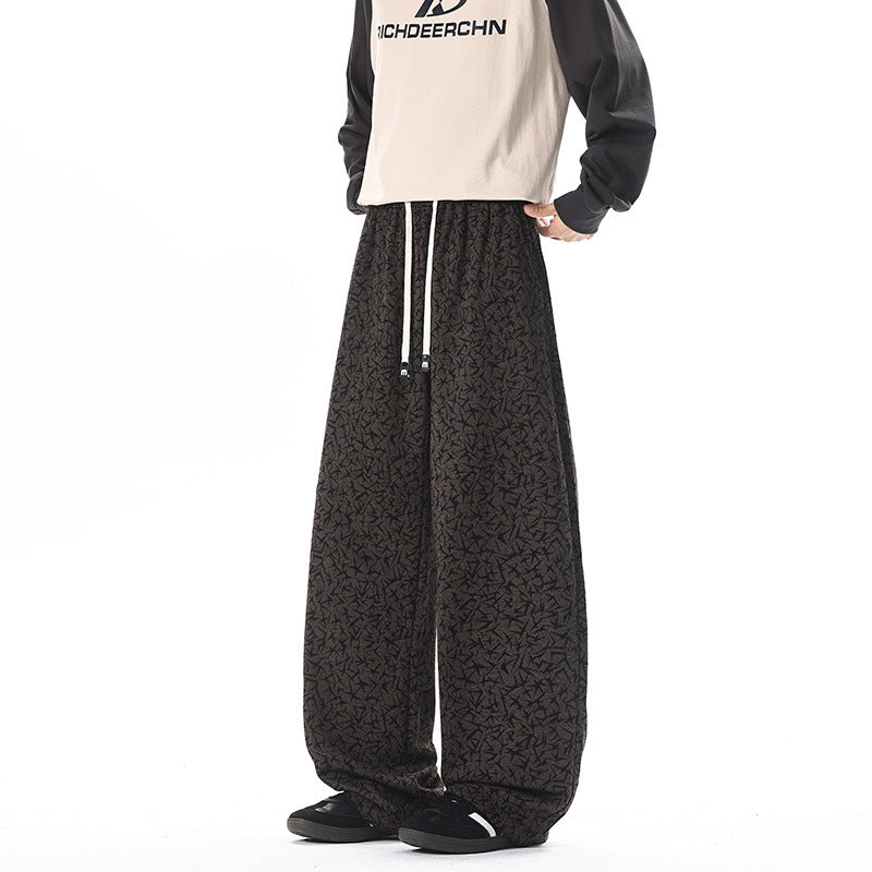 Herren Extraweite Fleece-Loungehose mit Allover-Strukturprint und Kordelzug Echo Archiv