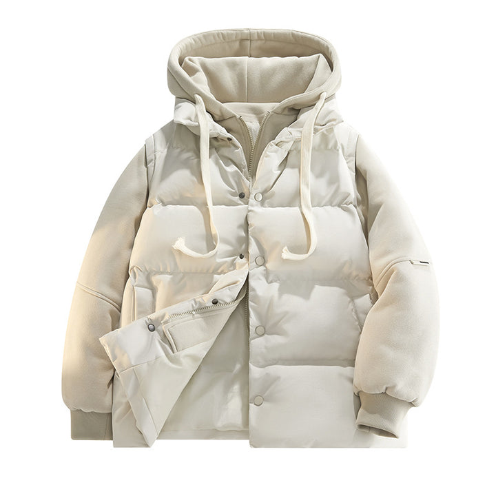 Männliche Nano Hybrid gepolsterte Jacke mit Fleeceärmeln, Kapuze und verdecktem Druckknopfverschluss – Taviero