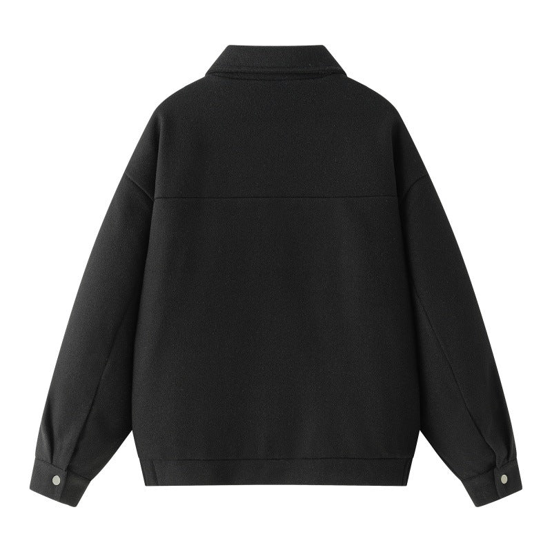 Herren Oversize-Collegejacke aus Wollmix mit Druckknopfleiste und verdeckten Eingrifftaschen Echoarchiv