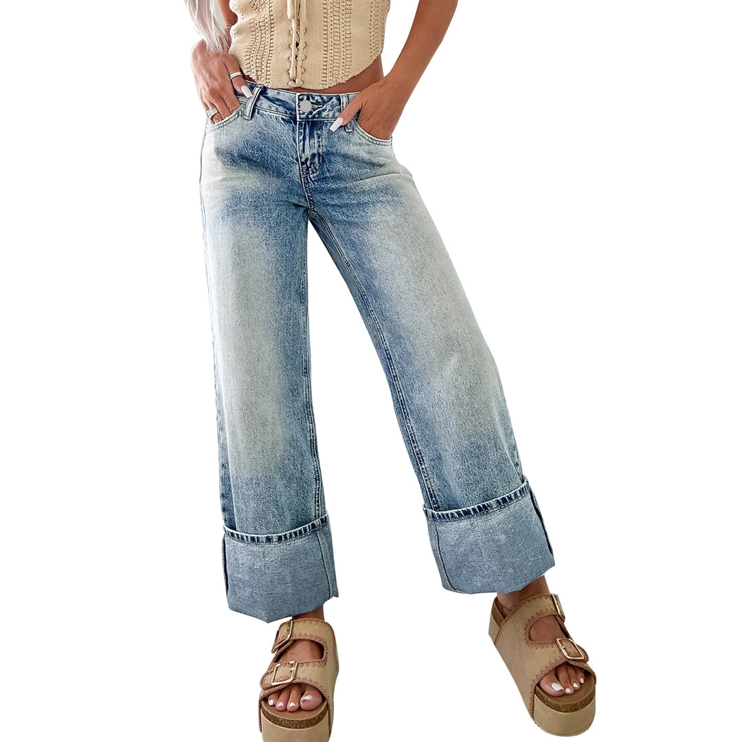 Damen Weite High-Waist Jeans mit breitem Umschlag Echo Archiv
