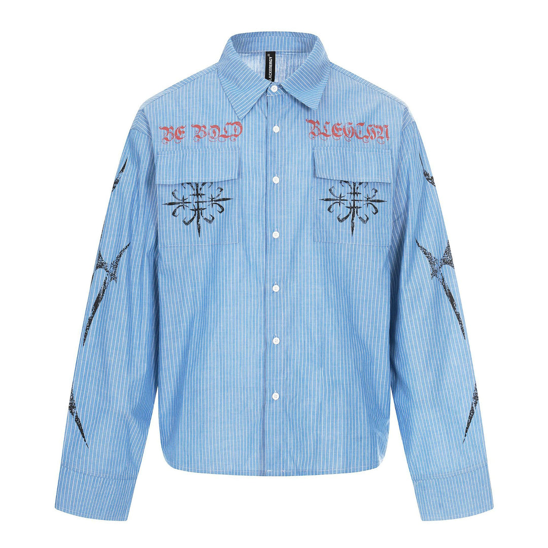 Unisex Oversize-Hemdjacke mit aufgesetzten Brusttaschen und dekorativen Printdetails Echoarchiv