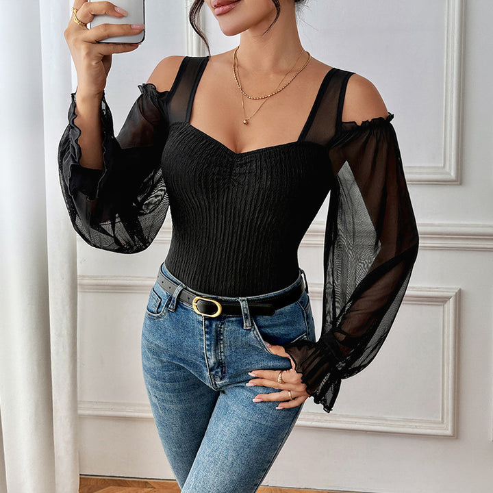 Damen Taillierter Mesh-Body mit herzförmigem Dekolleté, Puffärmeln und formendem Rippkorpus Echoarchiv