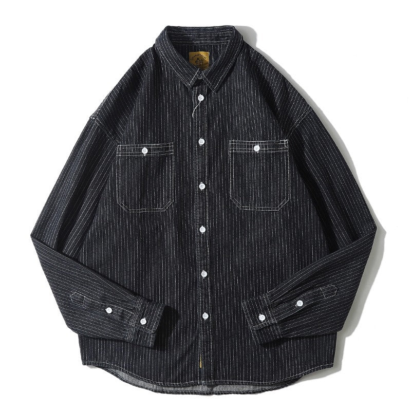 Herren Denim-Hemdjacke mit modernem Streifenmuster und praktischen Brusttaschen Echoarchiv
