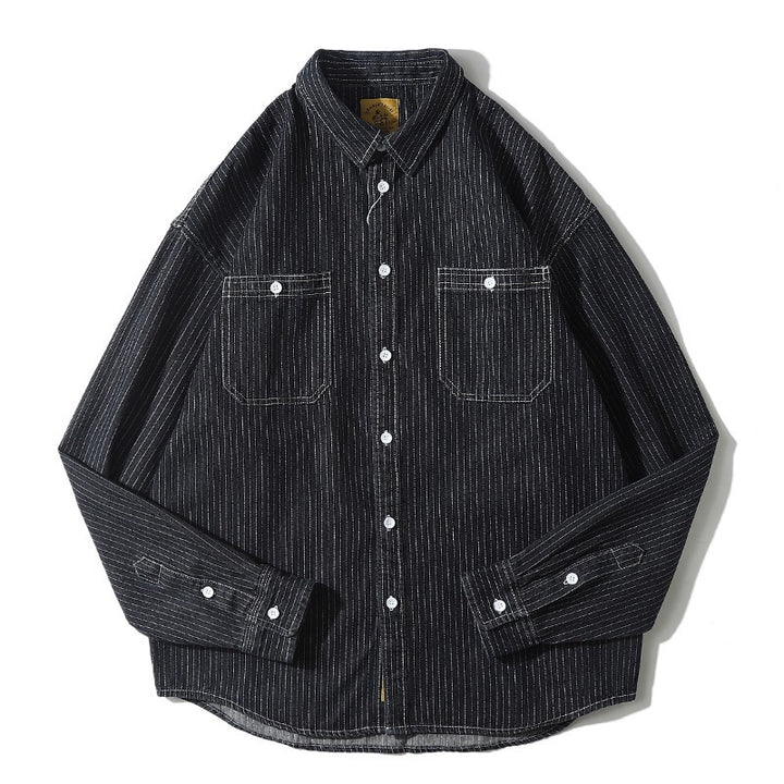 Herren Denim-Hemdjacke mit modernem Streifenmuster und praktischen Brusttaschen Echoarchiv
