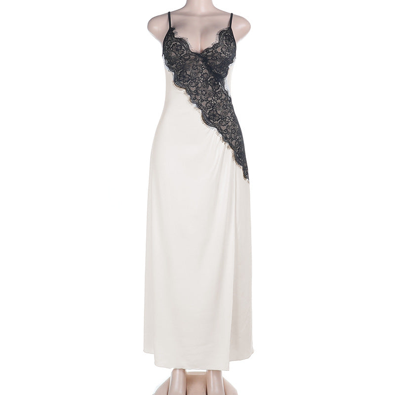 Damen elegantes Nachthemd mit Spitzenbesatz und verstellbaren Trägern Echo Archiv