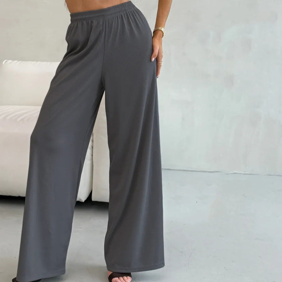 Damen weite High-Waist Palazzo-Hose aus geripptem Jersey mit elastischem Bund – Avélisse
