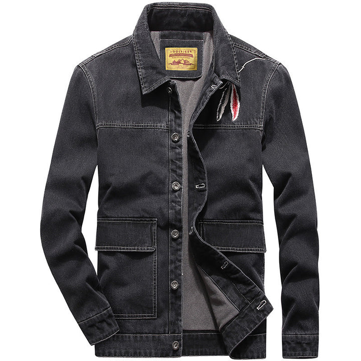 Herren gewaschene Denimjacke im Vintage-Look mit aufgesetzten Pattentaschen Echoarchiv