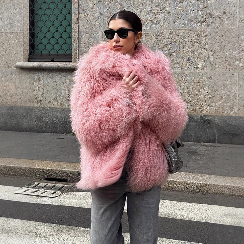 Damen Kurz geschnittener Shaggy Fauxfur Mantel mit voluminösem Schalkragen und Oversize-Silhouette Echoarchiv