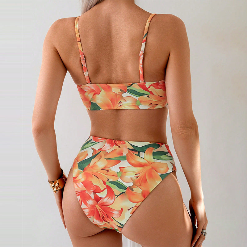 Damen Hochtailliertes Floral-Bikini-Set mit Knoten-Details Echo Archiv