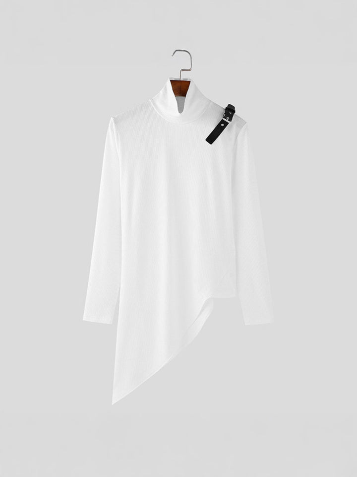 Damen asymmetrisches Longsleeve mit Stehkragen und modernem Riemen Echoarchiv