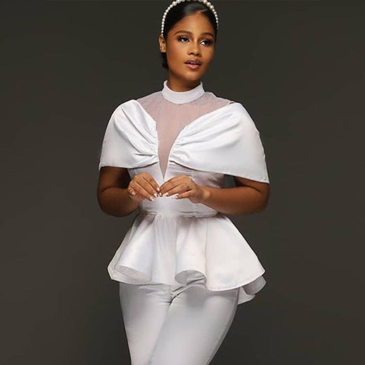 Damen elegante Peplum-Bluse mit transparenten Details Echo Archiv