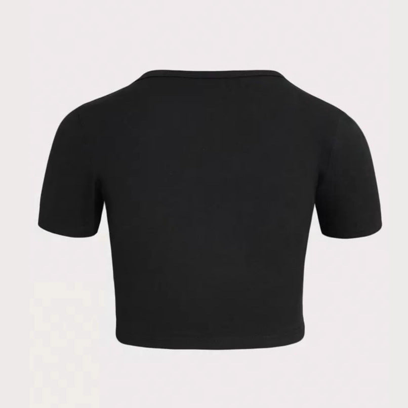Damen Cropped T-Shirt mit kreativem Skelettdesign Echo Archiv