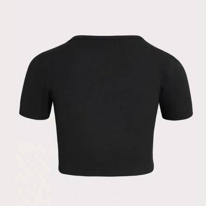 Damen Cropped T-Shirt mit kreativem Skelettdesign Echo Archiv