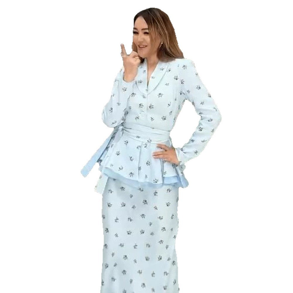 Damen Zweiteiliges Wickel‑Set mit Schößchenjacke und figurbetontem Maxirock Echoarchiv