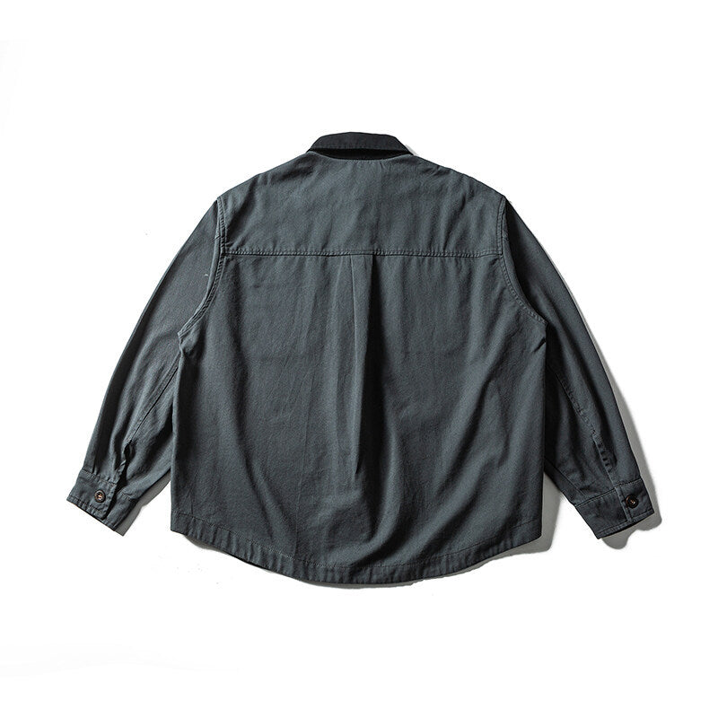 Unisex Oversize Hemdjacke mit Kontrastkragen und kariertem Innenfutter Echoarchiv