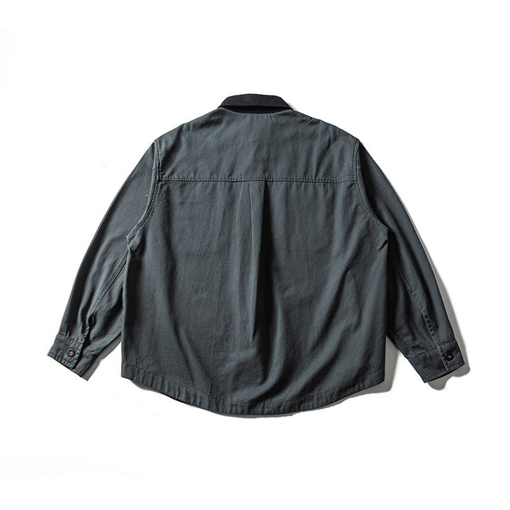 Unisex Oversize Hemdjacke mit Kontrastkragen und kariertem Innenfutter Echoarchiv