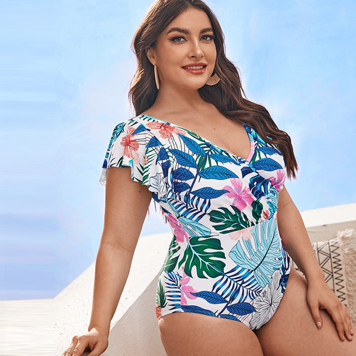 Damen Eleganter Badeanzug mit floralen Rüschendetails Echo Archiv