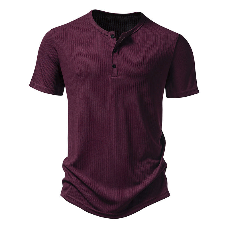Herren stylisches Kurzarm-Henley-Shirt mit strukturiertem Design und zwei Knopf-Details Echoarchiv