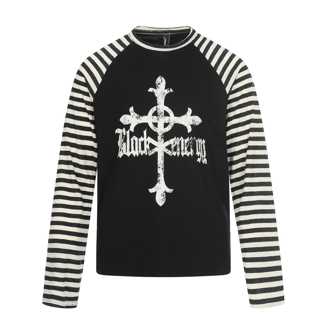 Herren Langarm-Raglanshirt mit Streifenärmeln und Vintage-Print Echoarchiv