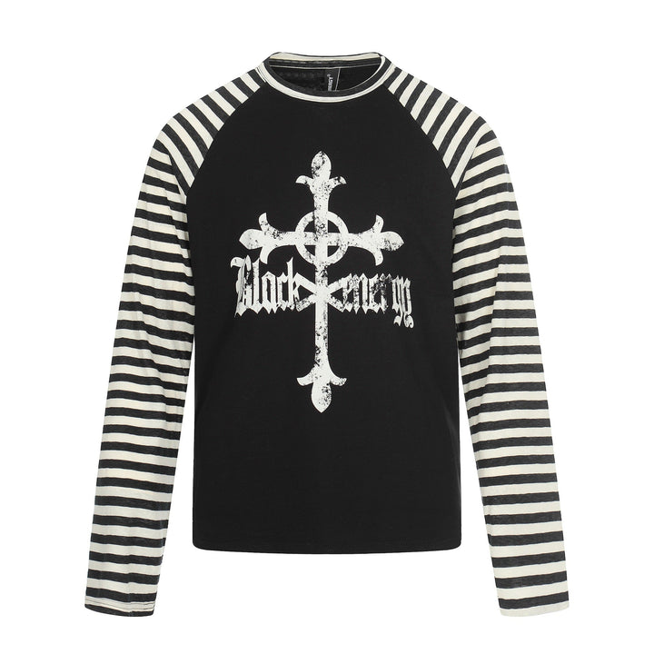 Herren Langarm-Raglanshirt mit Streifenärmeln und Vintage-Print Echoarchiv