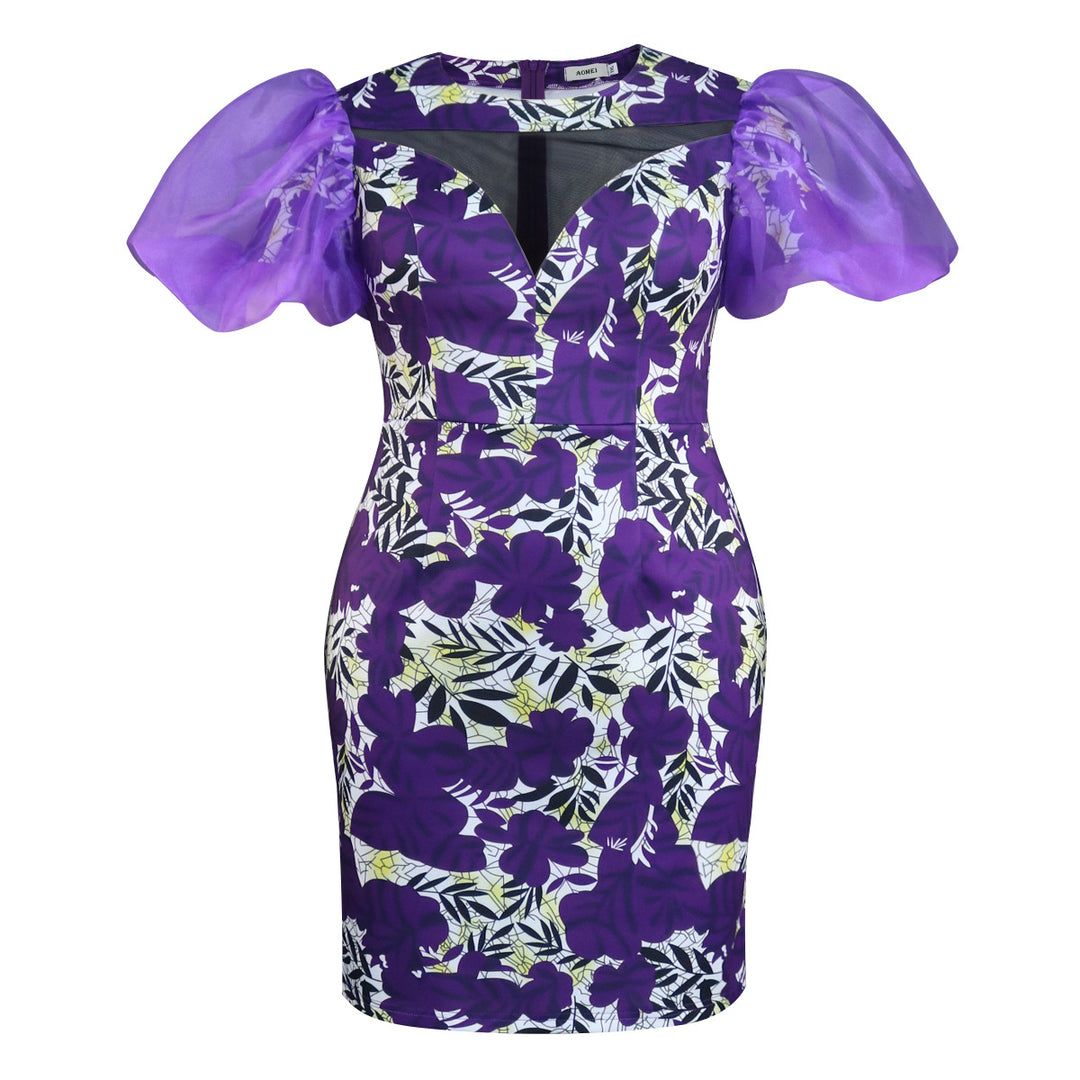 Damen Kleid mit floralem Muster und voluminösen Chiffonärmeln Echo Archiv