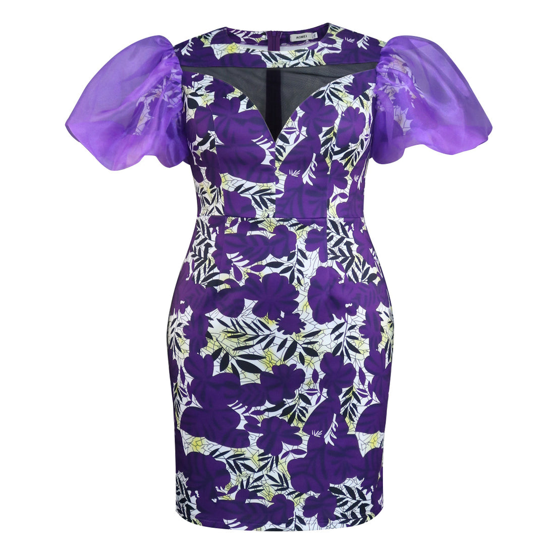 Damen Kleid mit floralem Muster und voluminösen Chiffonärmeln – Élara