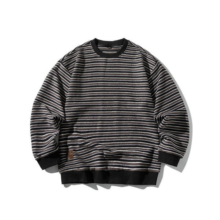 Unisex Gestreiftes Oversize Strick-Sweatshirt mit gerippten Bündchen und Rundhals Echoarchiv