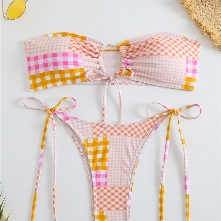 Damen Bikini-Set mit verspieltem Karomuster und verstellbaren Bindebändern Echo Archiv