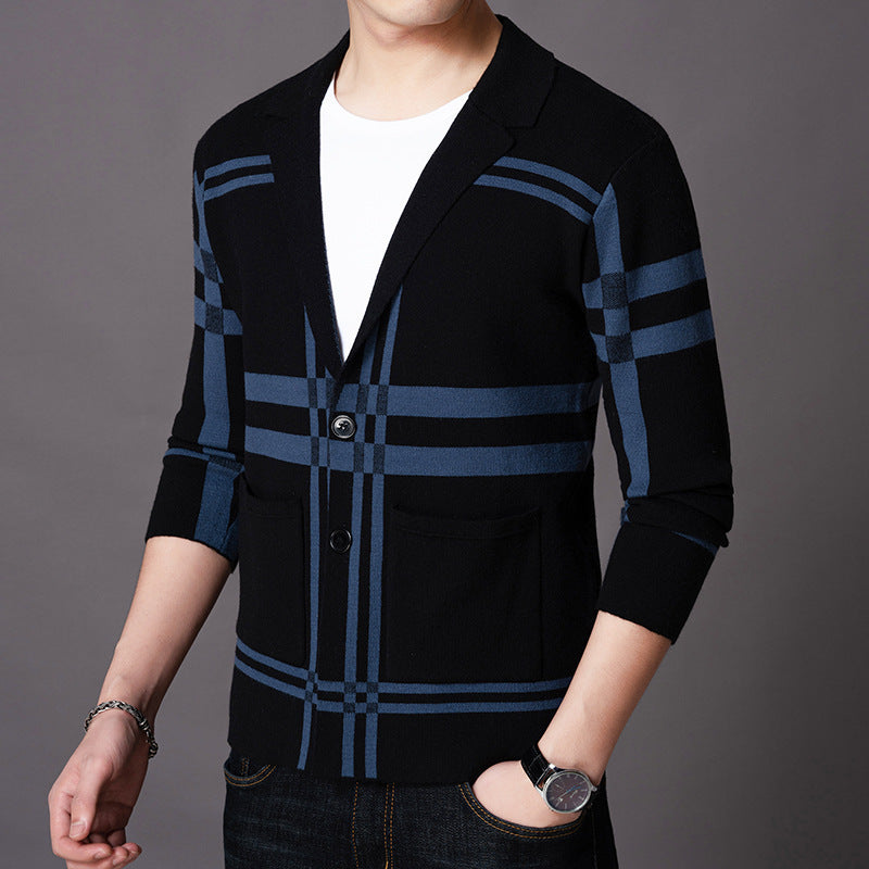 Herren eleganter Strickblazer mit modernem Karomuster Echoarchiv