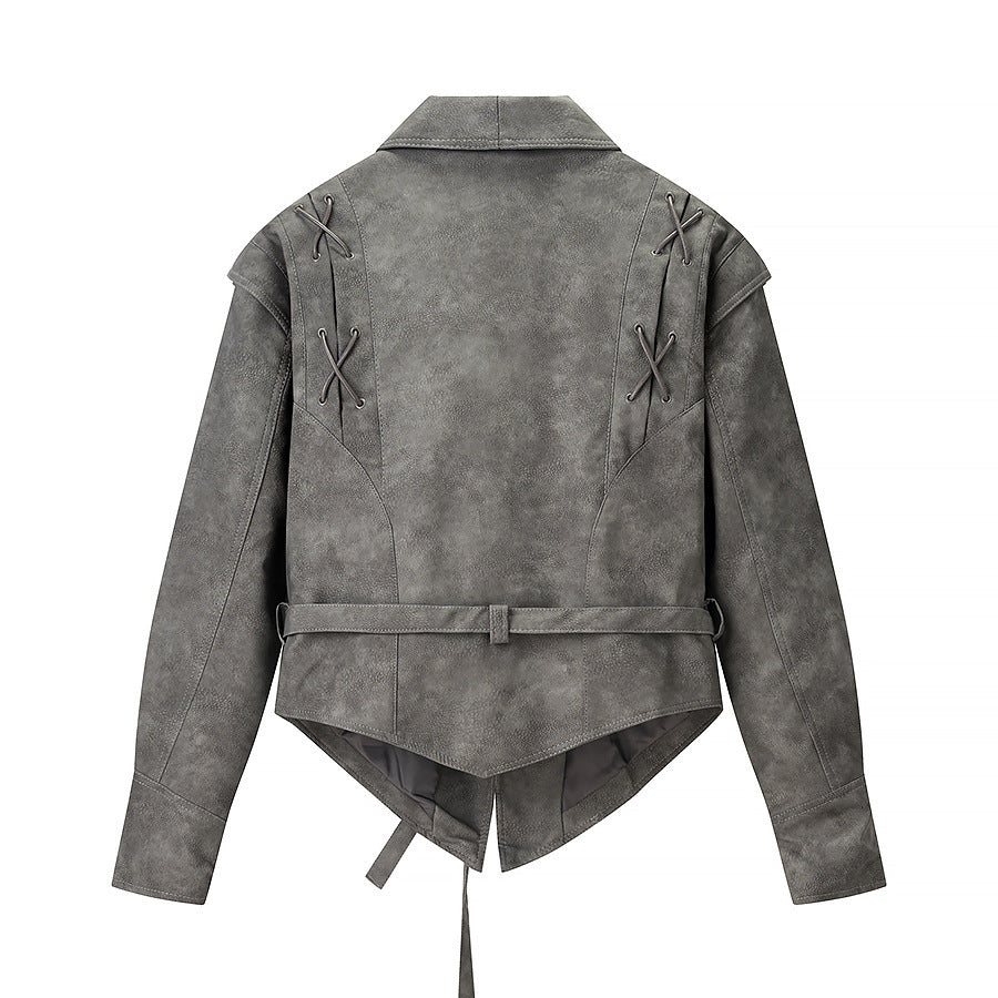 Damen Kurzjacke aus Veloursoptik mit Wickelgürtel und Schnürdetail Echo Archiv