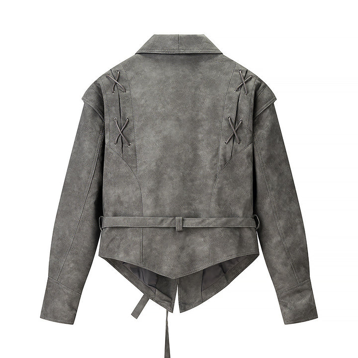 Damen Kurzjacke aus Veloursoptik mit Wickelgürtel und Schnürdetail Echo Archiv