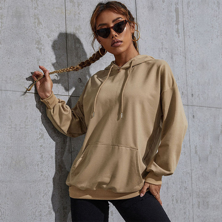 Damen Kapuzenpullover mit Statement-Backprint, Oversize‑Schnitt und gerippten Bündchen Echoarchiv