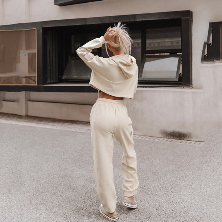 Damen nan Cropped Kapuzenpullover mit Highwaist Cargo-Joggingshose Set Echo Archiv