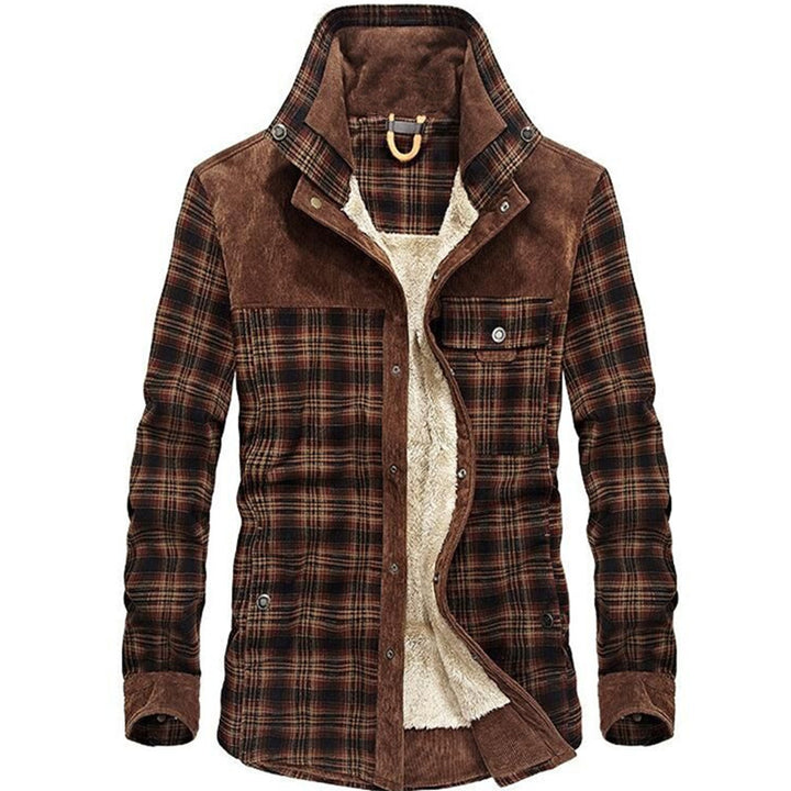 Herren karierte Hemdjacke mit Teddyfutter und Cordbesatz – Taviero