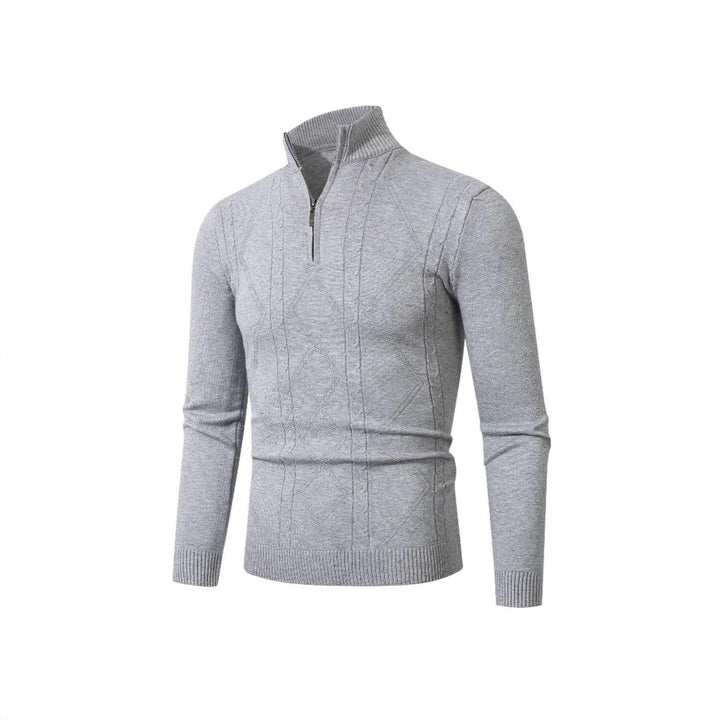 Herren Strickpullover mit modernem Zopfmuster und hohem Stehkragen Echoarchiv